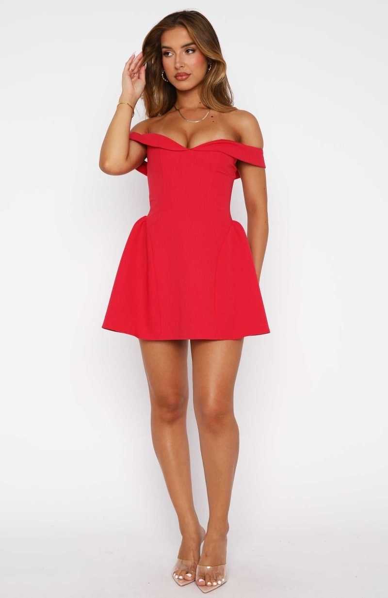 White Fox Mistletoe Mini Dress Red | EVAXBL-607