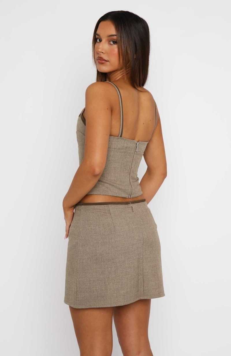 White Fox Money Talks Mini Skirt Taupe | CPALDM-948