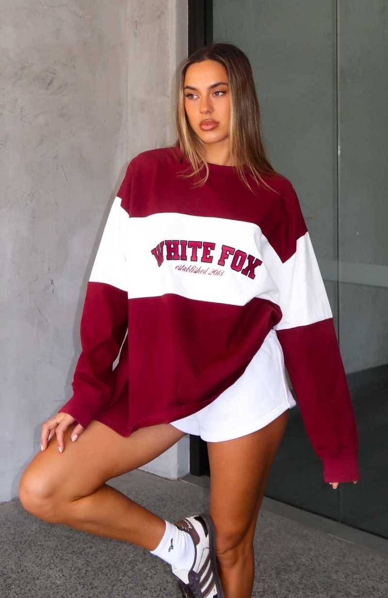 White Fox Need You More Long Sleeve Oversized Tee Maroon | KYQPJA-093