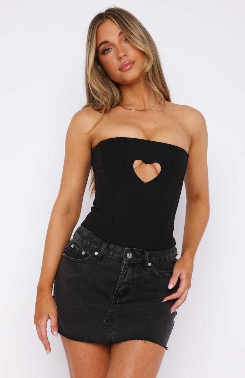 White Fox Never Love Again Strapless Bustier Black | MYQRXN-057