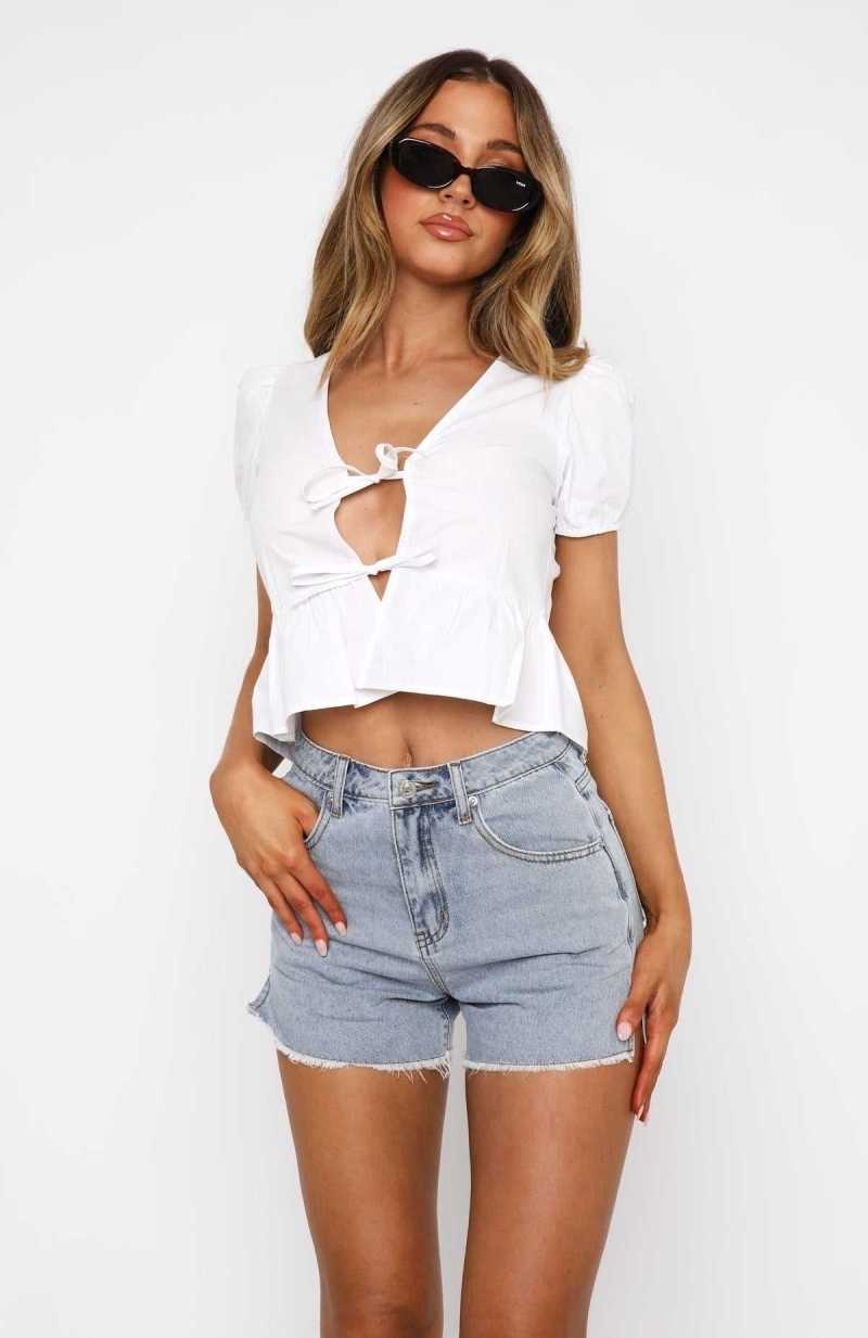 White Fox New Addiction Denim Shorts Light Blue | JHCFGD-281