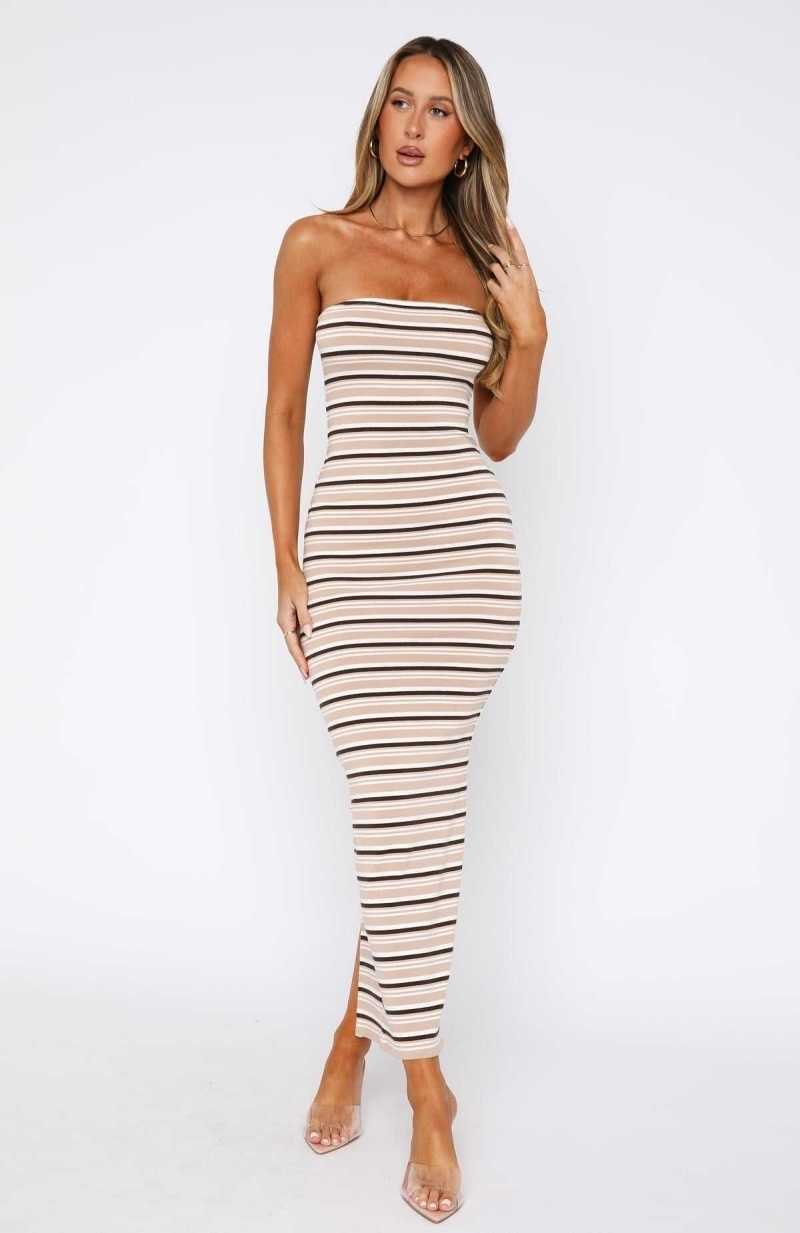 White Fox New Vibrations Strapless Maxi Dress Brown | RTWZLY-206