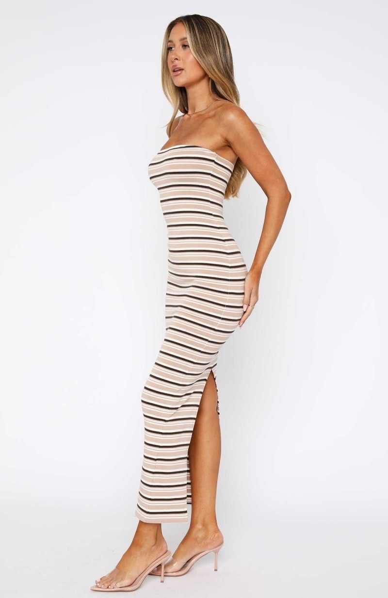 White Fox New Vibrations Strapless Maxi Dress Brown | RTWZLY-206