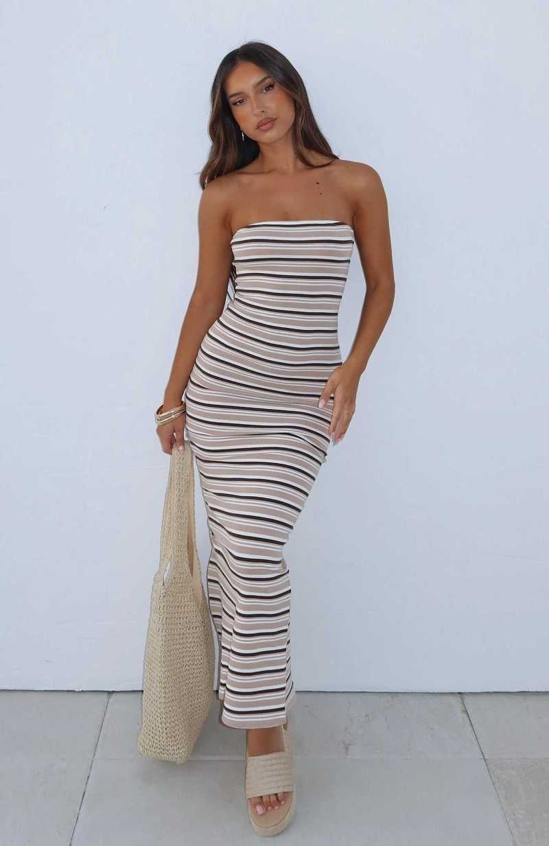 White Fox New Vibrations Strapless Maxi Dress Brown | RTWZLY-206