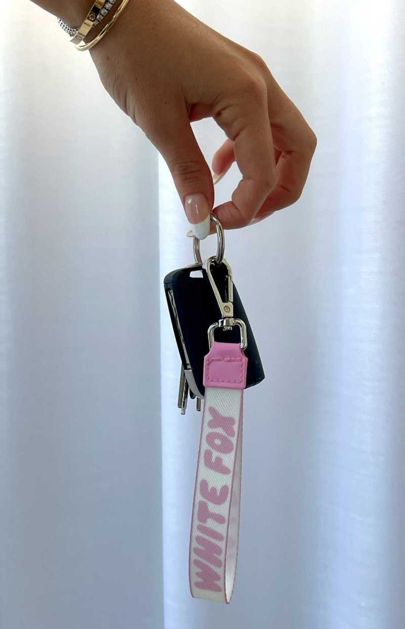 White Fox Next Level Strap Keychain Pink | EULYWP-235