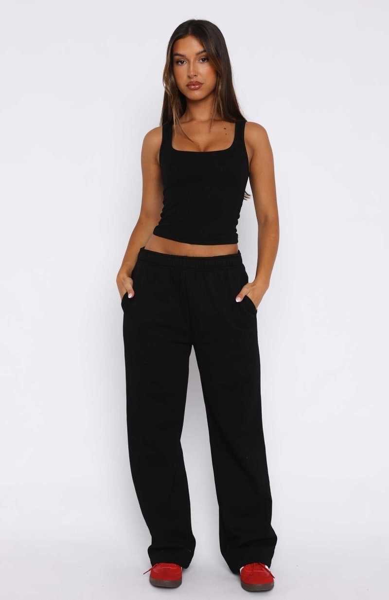 White Fox No Excuses Wide Leg Sweatpants Black | PNLSRG-856