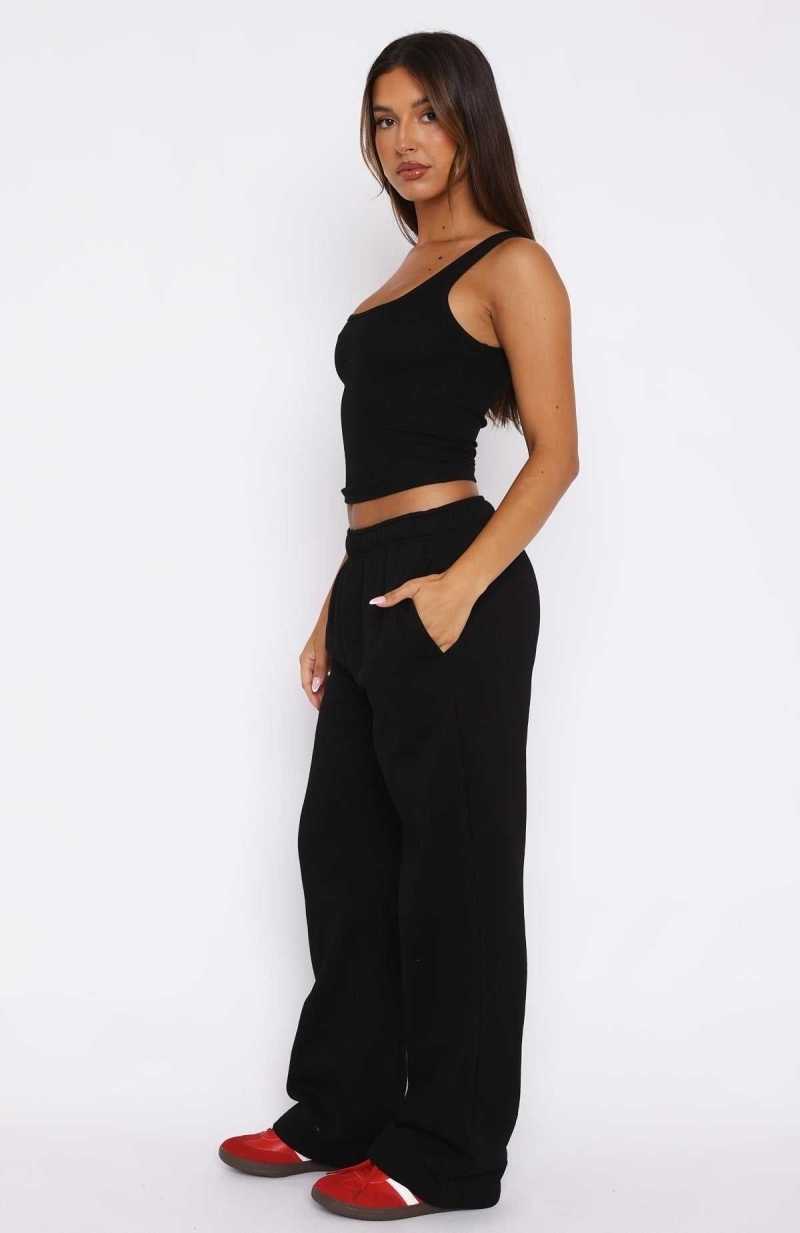 White Fox No Excuses Wide Leg Sweatpants Black | PNLSRG-856