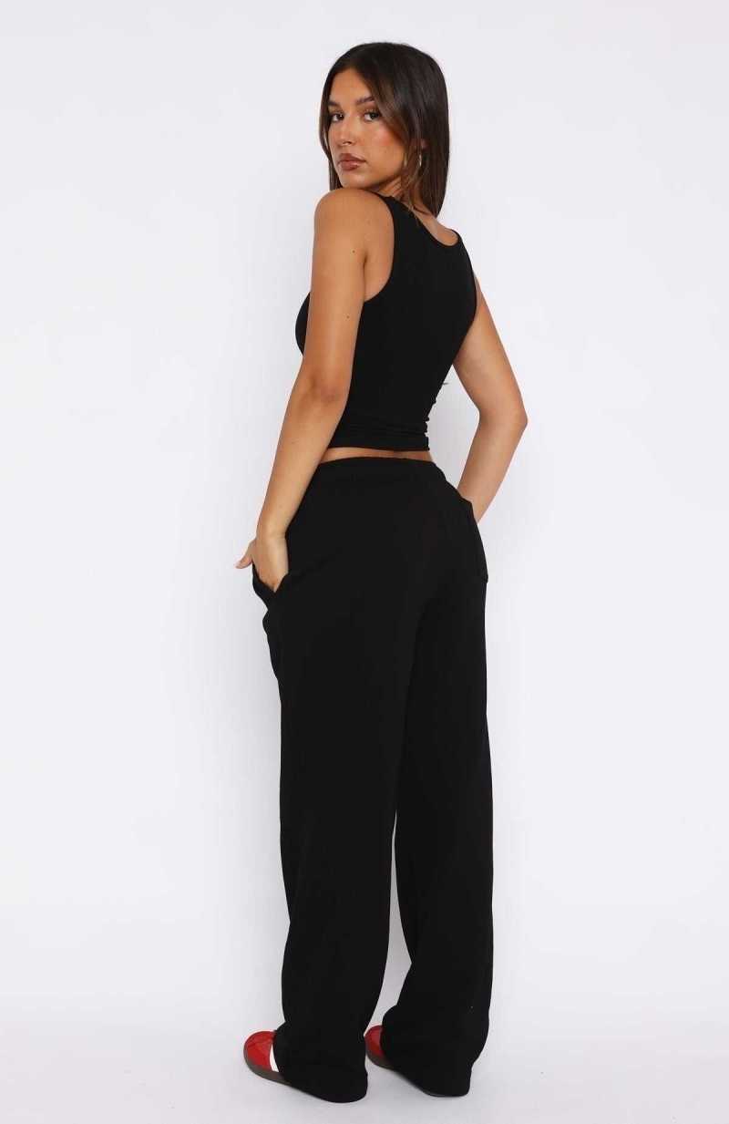 White Fox No Excuses Wide Leg Sweatpants Black | PNLSRG-856