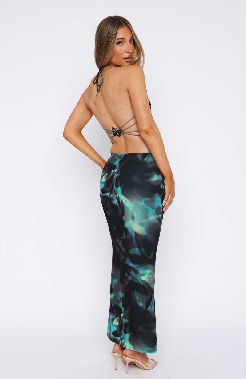 White Fox No Later Maxi Skirt Jade Wings | DFJYRS-581