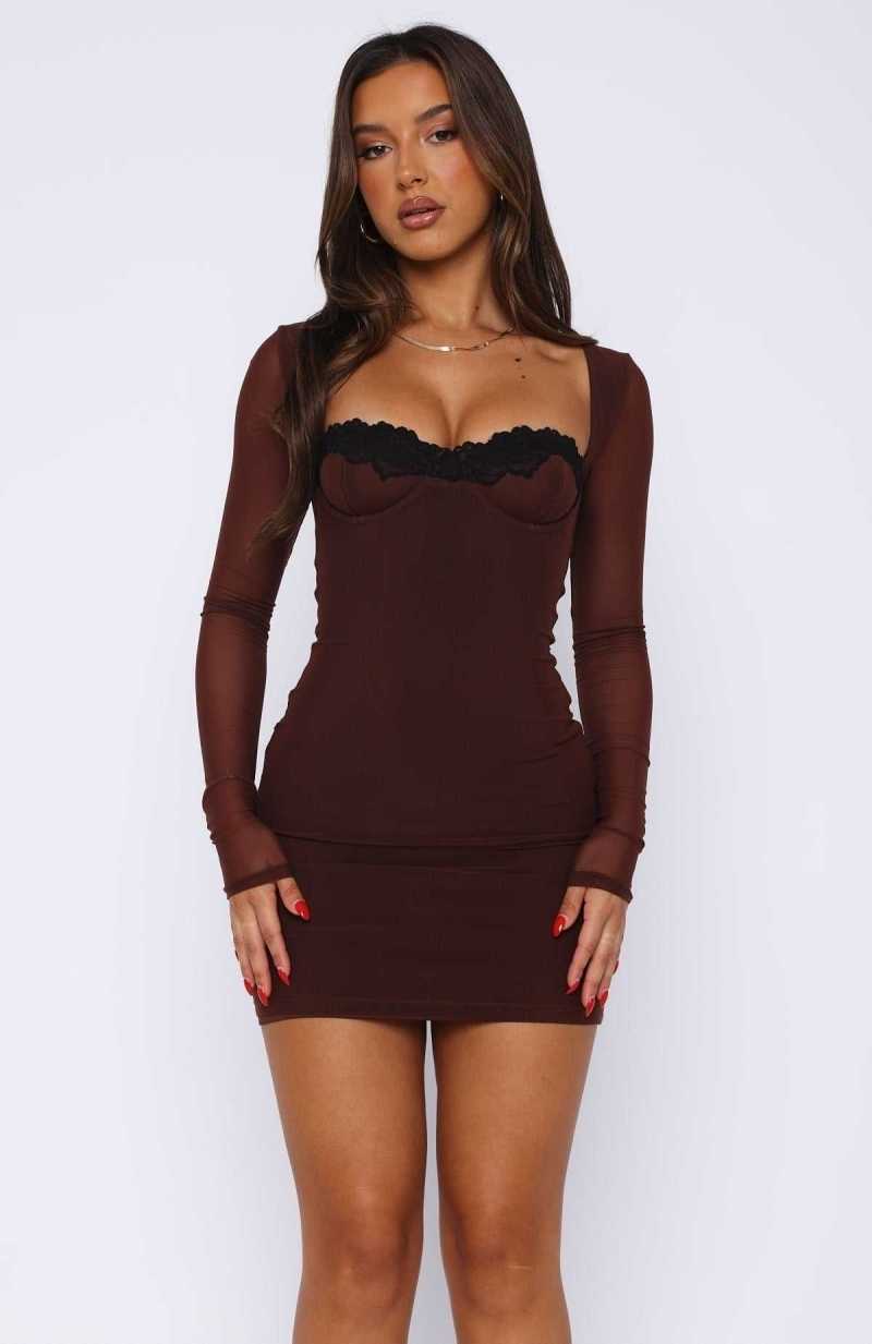 White Fox No Other Love Long Sleeve Mini Dress Chocolate | ZEYTQA-526