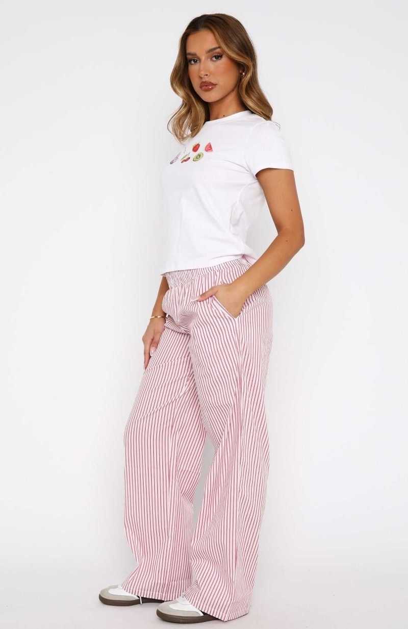 White Fox Not Scared Anymore Striped Pants Red | SKOFRY-451