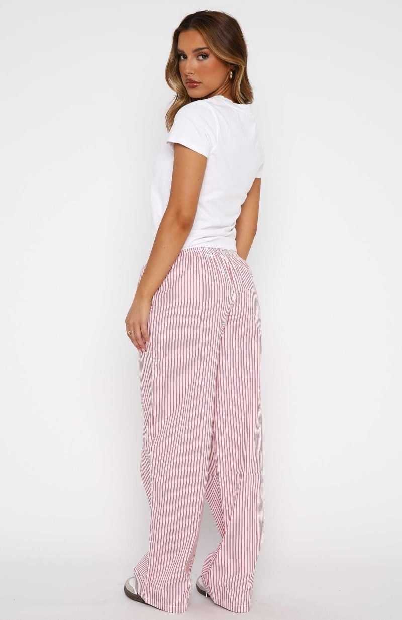 White Fox Not Scared Anymore Striped Pants Red | SKOFRY-451