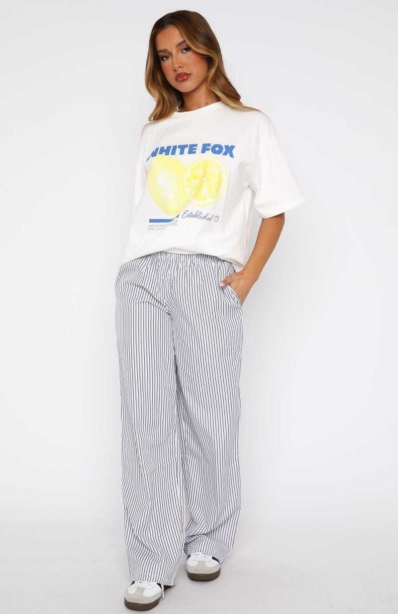 White Fox Not Scared Anymore Striped Pants Navy | ENWBJM-439