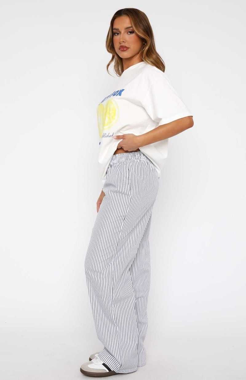 White Fox Not Scared Anymore Striped Pants Navy | ENWBJM-439