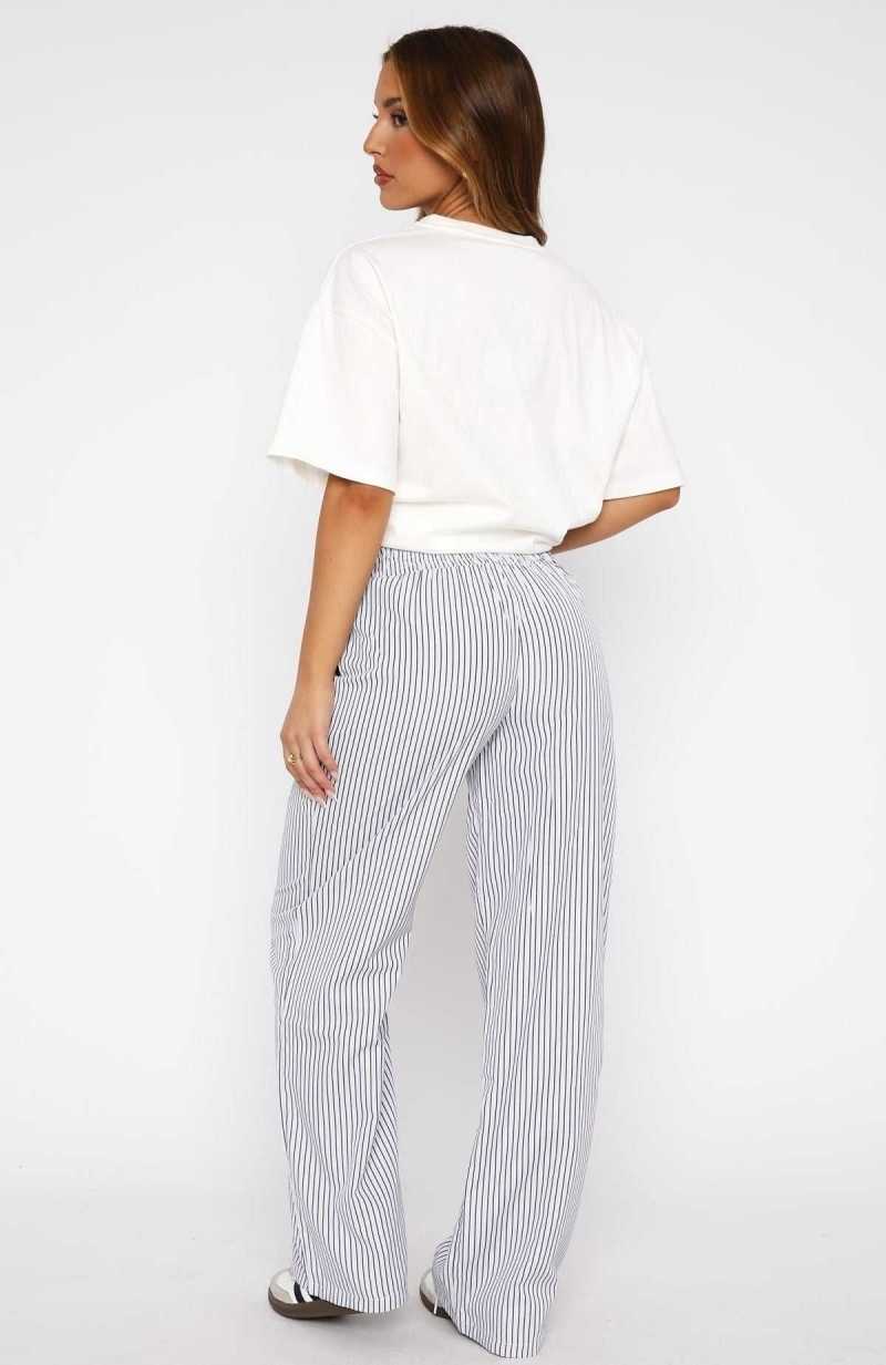 White Fox Not Scared Anymore Striped Pants Navy | ENWBJM-439