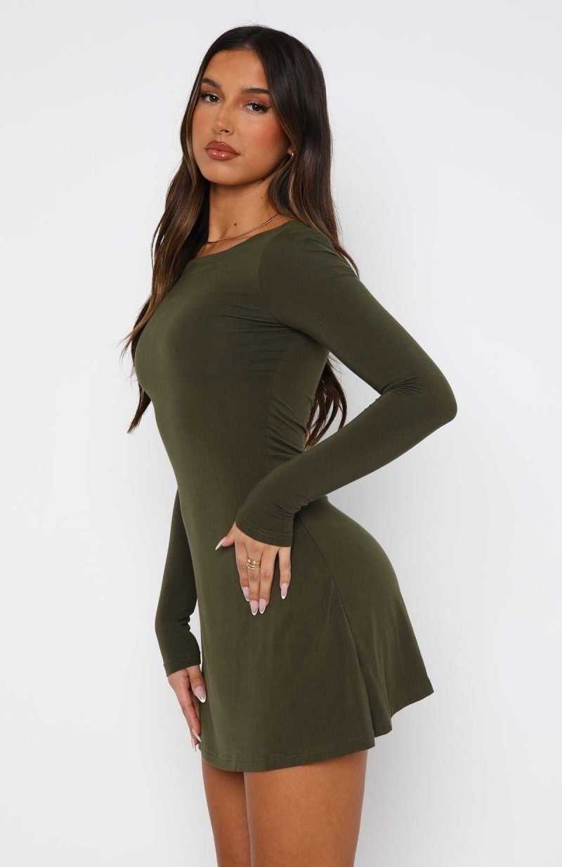 White Fox Not The Same Long Sleeve Mini Dress Olive | XEICJD-319