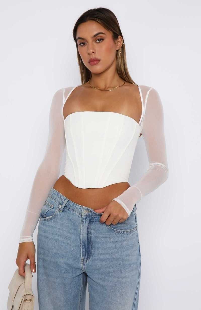 White Fox Notice Me Long Sleeve Bustier White | CYPBEJ-382