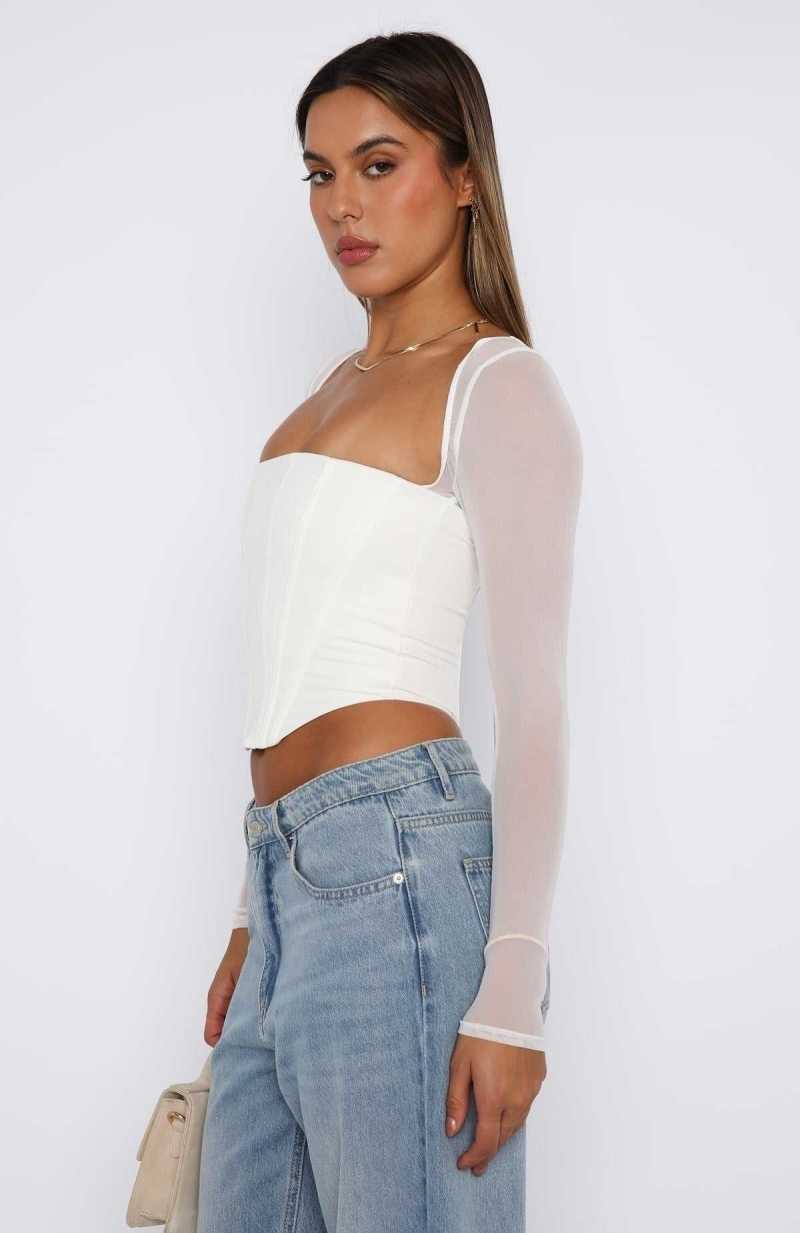 White Fox Notice Me Long Sleeve Bustier White | CYPBEJ-382