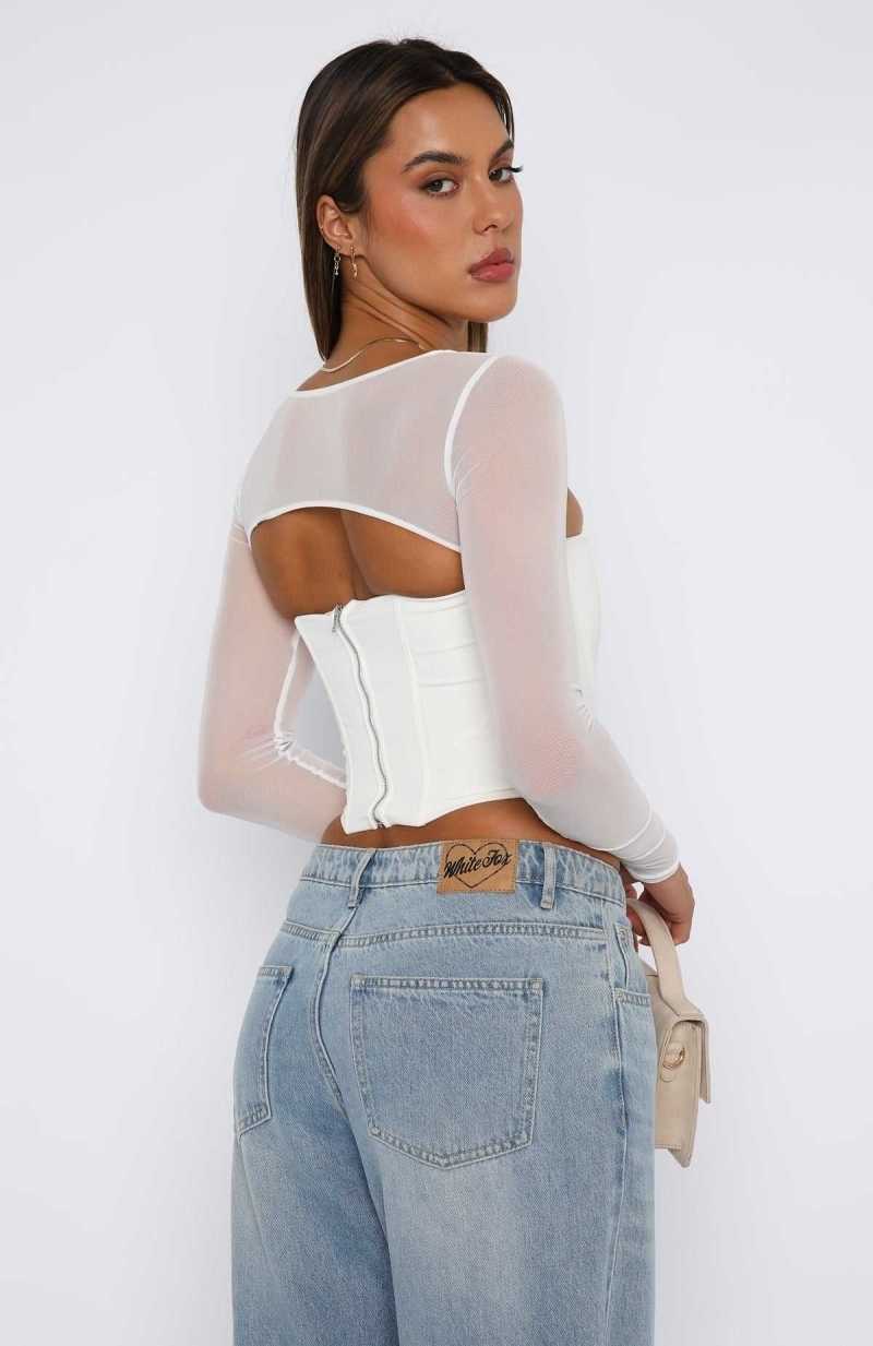 White Fox Notice Me Long Sleeve Bustier White | CYPBEJ-382