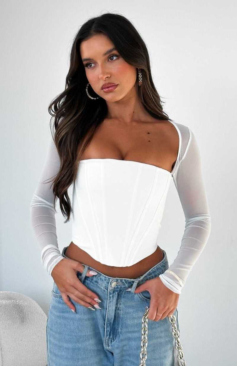 White Fox Notice Me Long Sleeve Bustier White | CYPBEJ-382