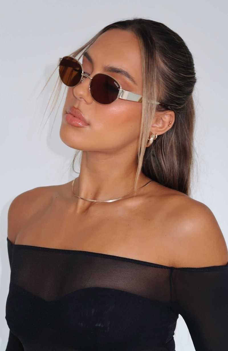 White Fox Oasis Sunglasses Gold/Brown | MUCGIJ-862