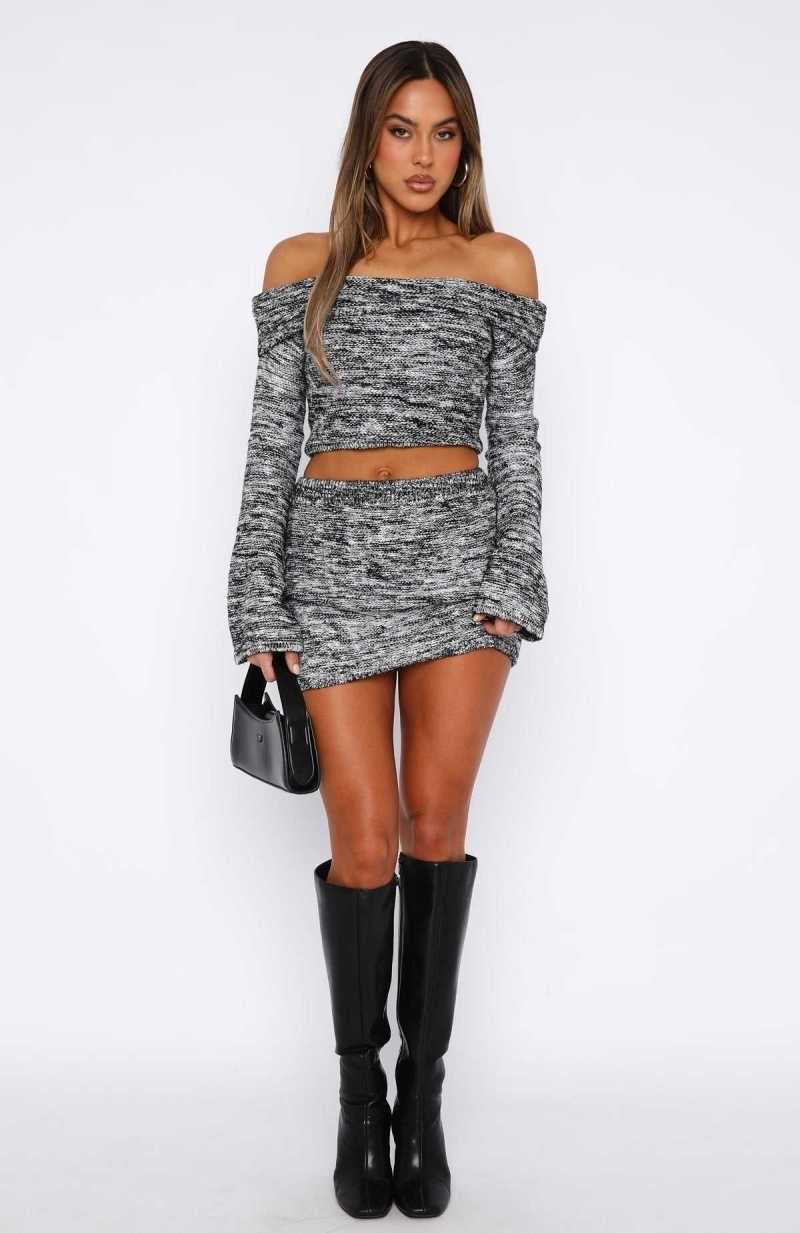 White Fox Ocean Drive Mini Skirt Charcoal Marle | TXOGSN-304