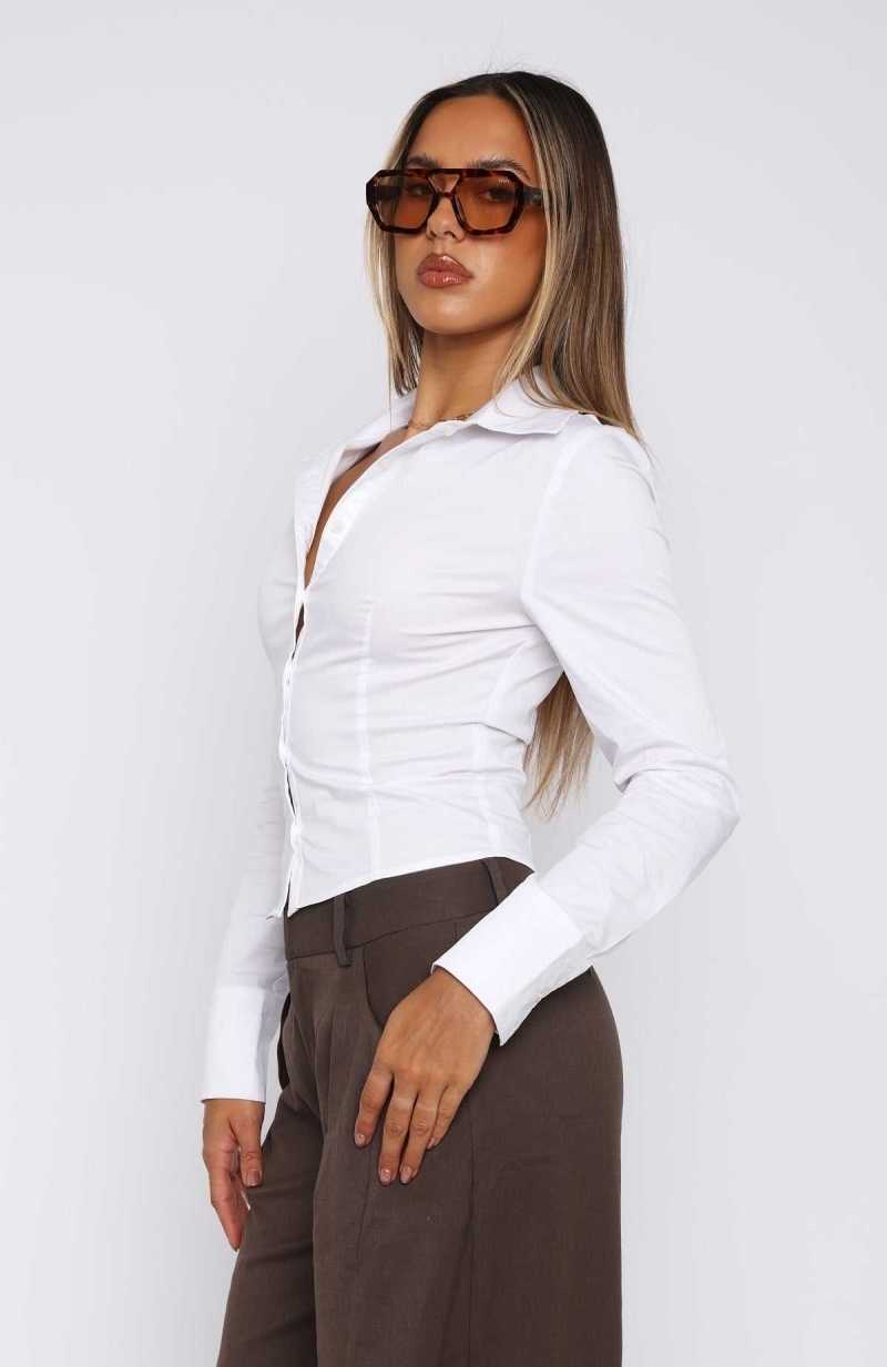 White Fox Office Siren Long Sleeve Shirt White | WZMKRB-158