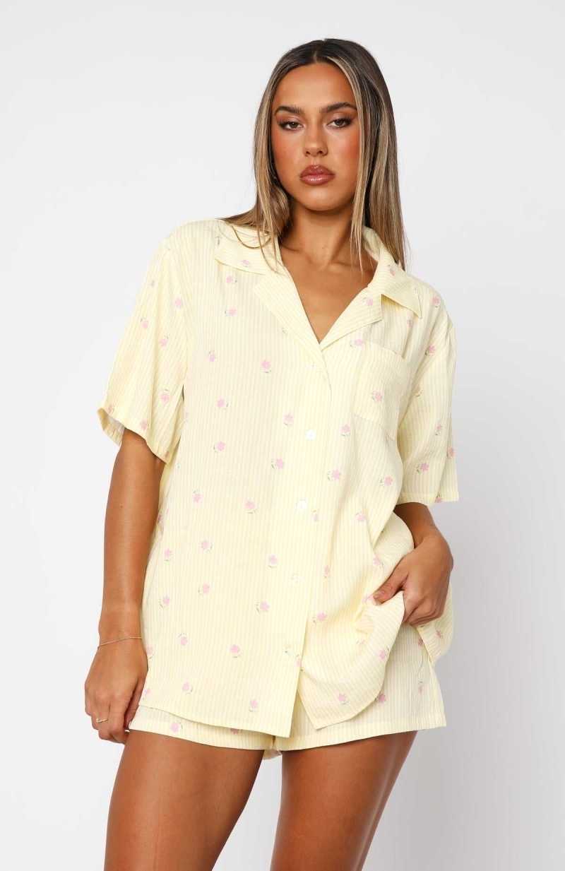 White Fox Offline Pyjama Set Lemon Meadow Stripe | LGFRKY-035