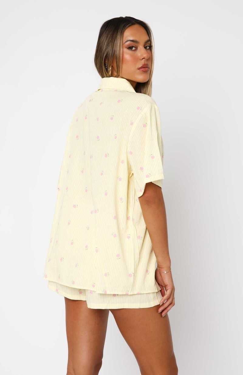 White Fox Offline Pyjama Set Lemon Meadow Stripe | LGFRKY-035