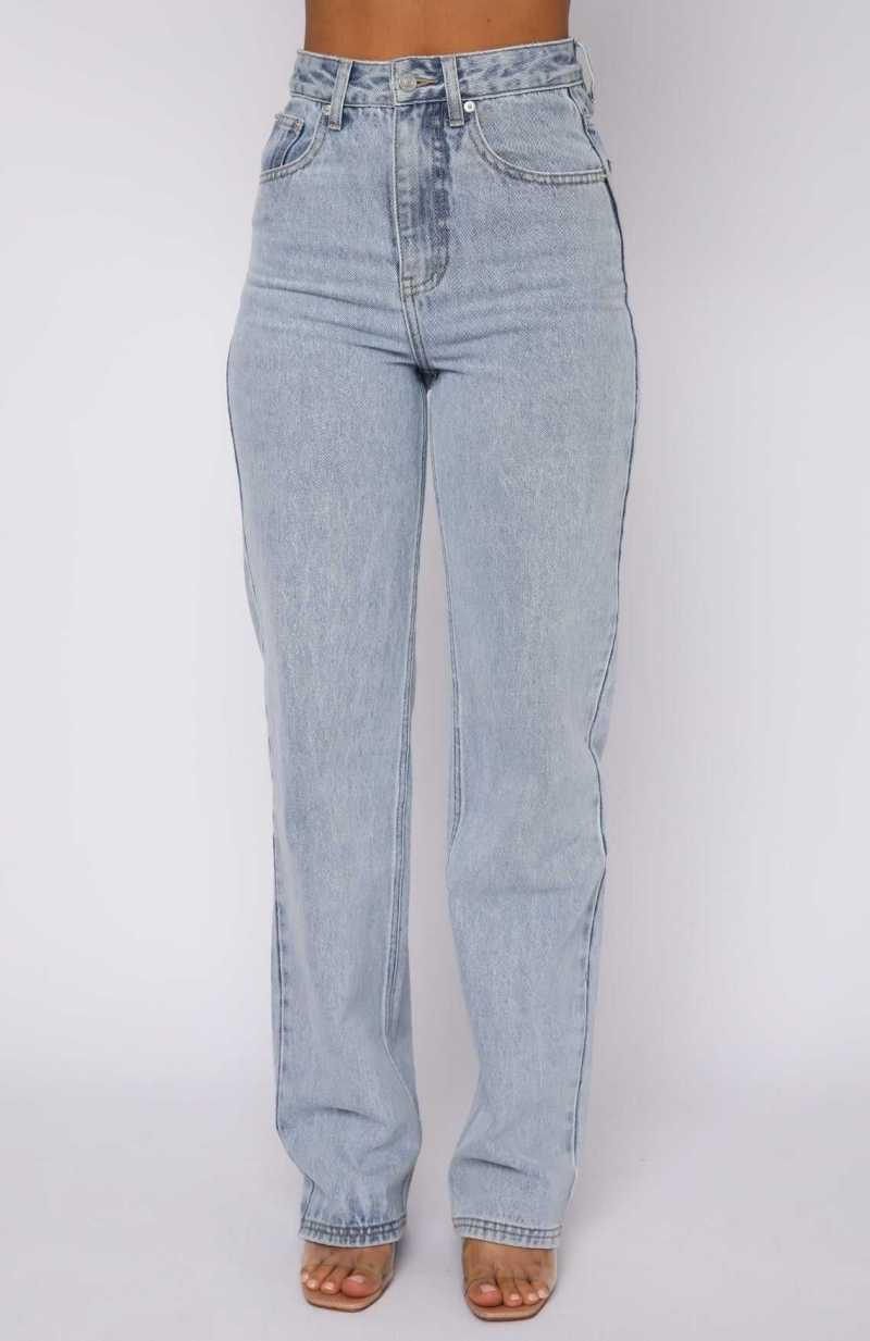 White Fox On Replay High Rise Straight Leg Jeans Ice Blue | GSVANU-058