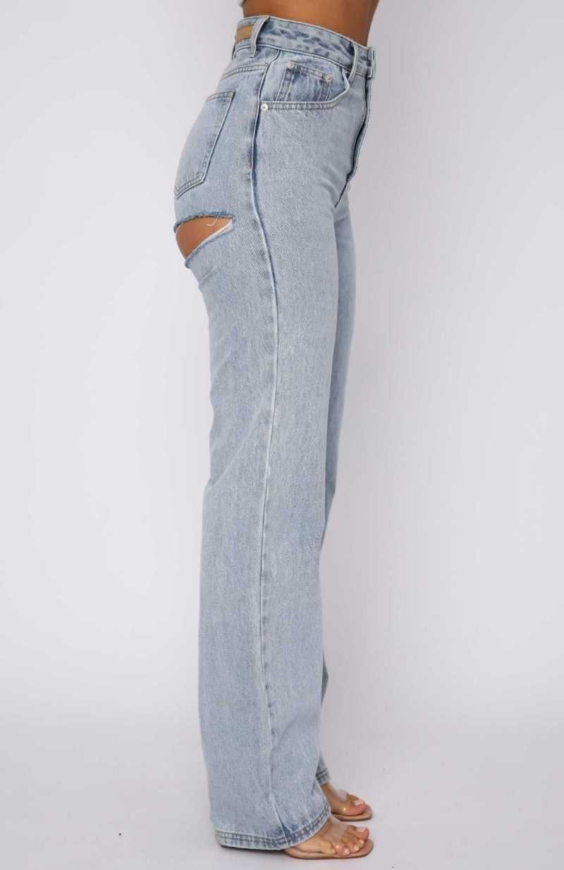 White Fox On Replay High Rise Straight Leg Jeans Ice Blue | GSVANU-058