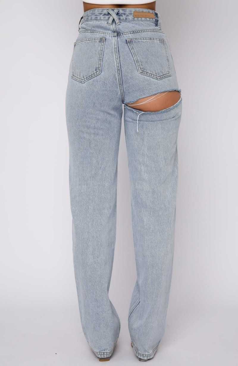 White Fox On Replay High Rise Straight Leg Jeans Ice Blue | GSVANU-058