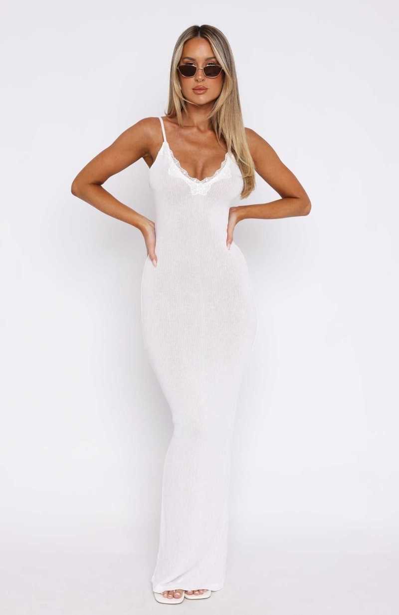 White Fox On The Radio Maxi Dress White | LKGQEF-962