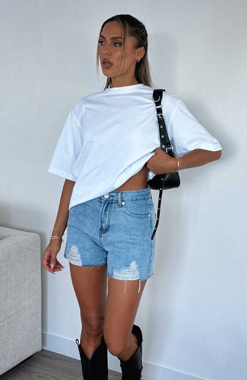 White Fox On Vacay Denim Shorts Blue | JZLEGP-496