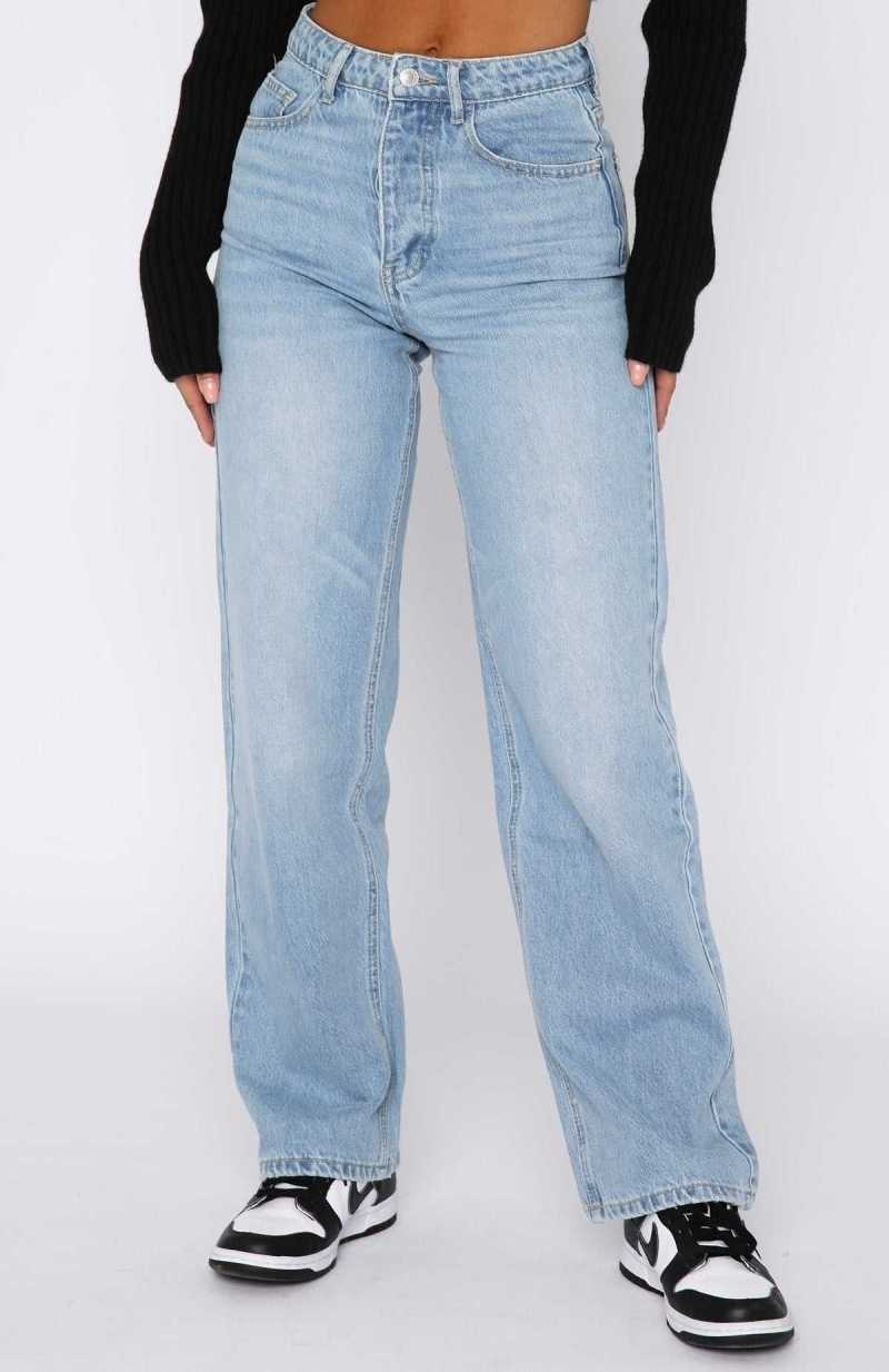 White Fox One Call Away High Rise Straight Leg Jeans Vintage Mid Blue | VJUYXB-023