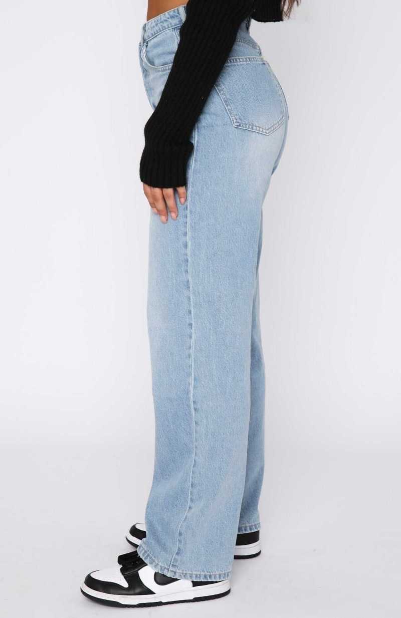 White Fox One Call Away High Rise Straight Leg Jeans Vintage Mid Blue | VJUYXB-023