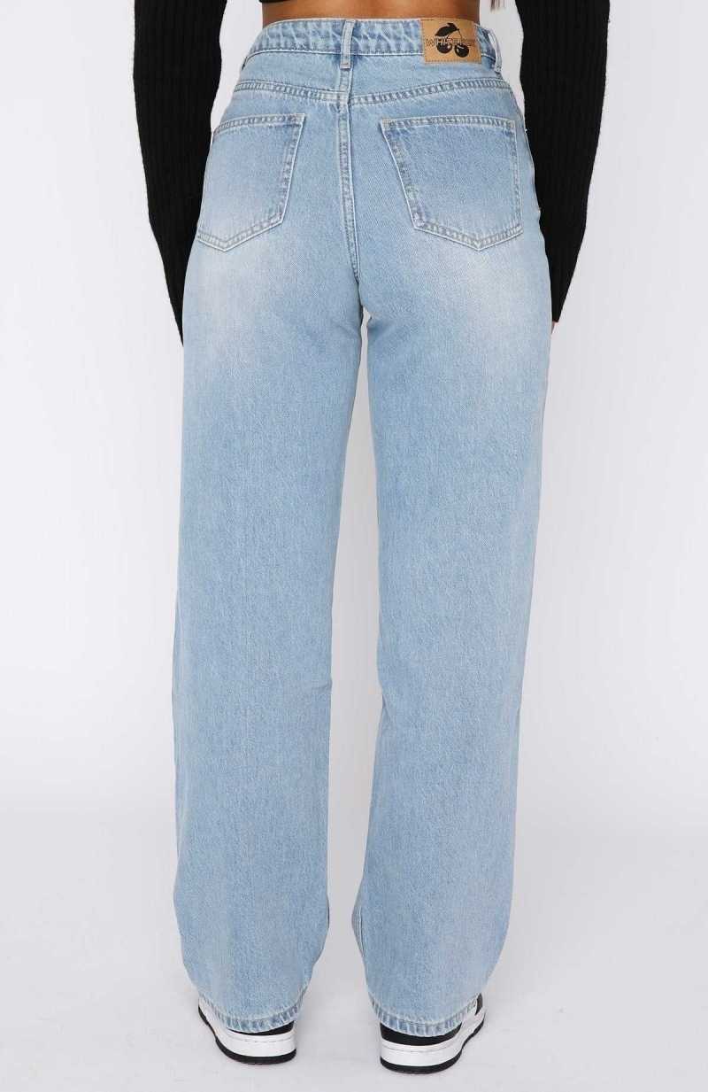 White Fox One Call Away High Rise Straight Leg Jeans Vintage Mid Blue | VJUYXB-023