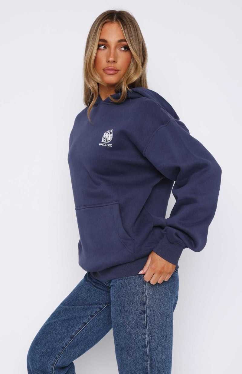 White Fox Originals Club Oversized Hoodie Navy | ZRCMJO-705