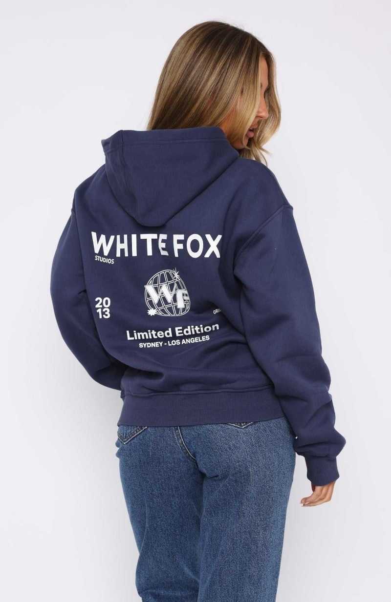 White Fox Originals Club Oversized Hoodie Navy | ZRCMJO-705