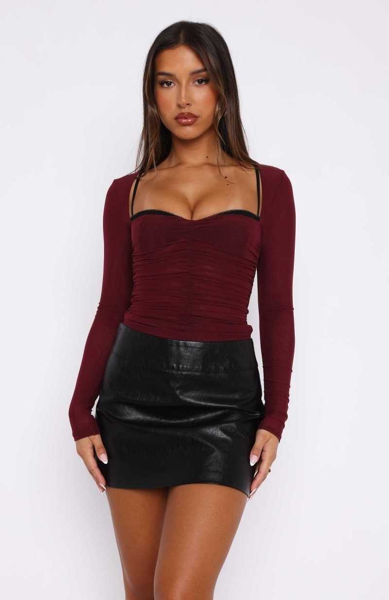 White Fox Our Days Long Sleeve Bustier Burgundy | MUZHLD-897