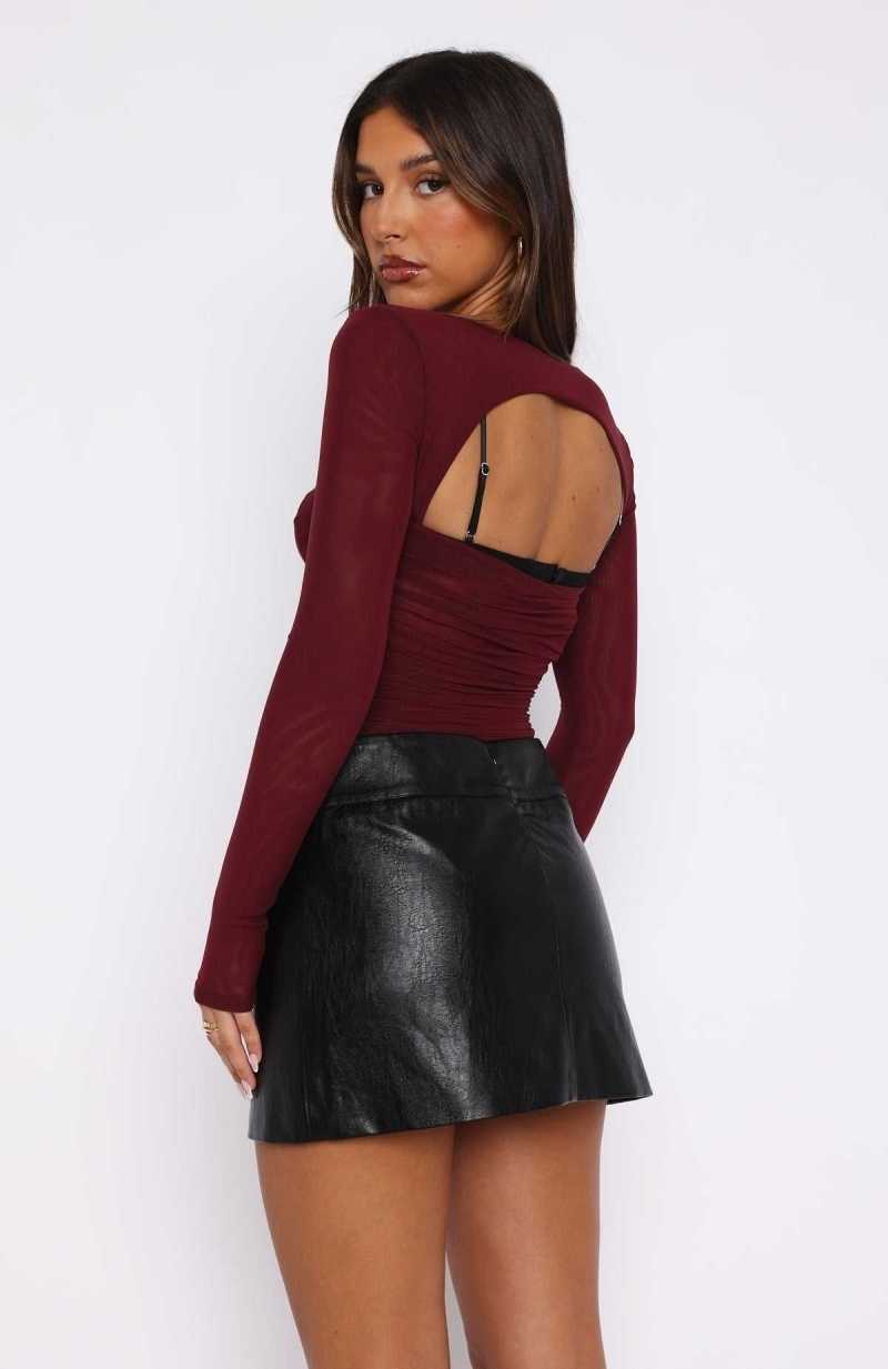 White Fox Our Days Long Sleeve Bustier Burgundy | MUZHLD-897