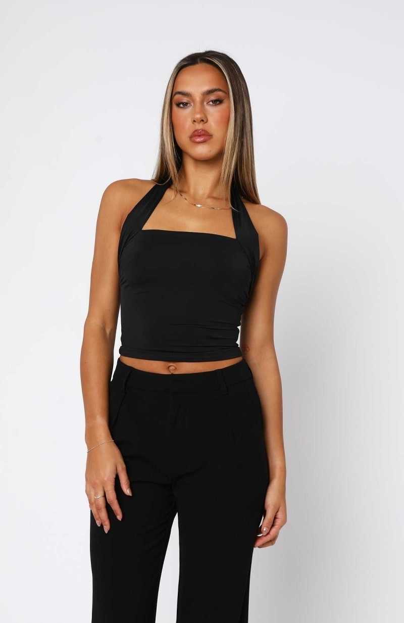 White Fox Out Of Touch Halter Top Black | KAEZOR-026