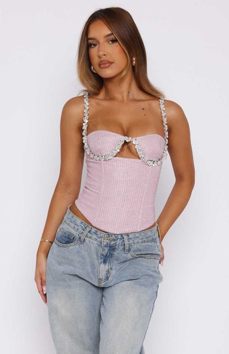 White Fox Out On The Town Embellished Bustier Pink | NGLIFM-891