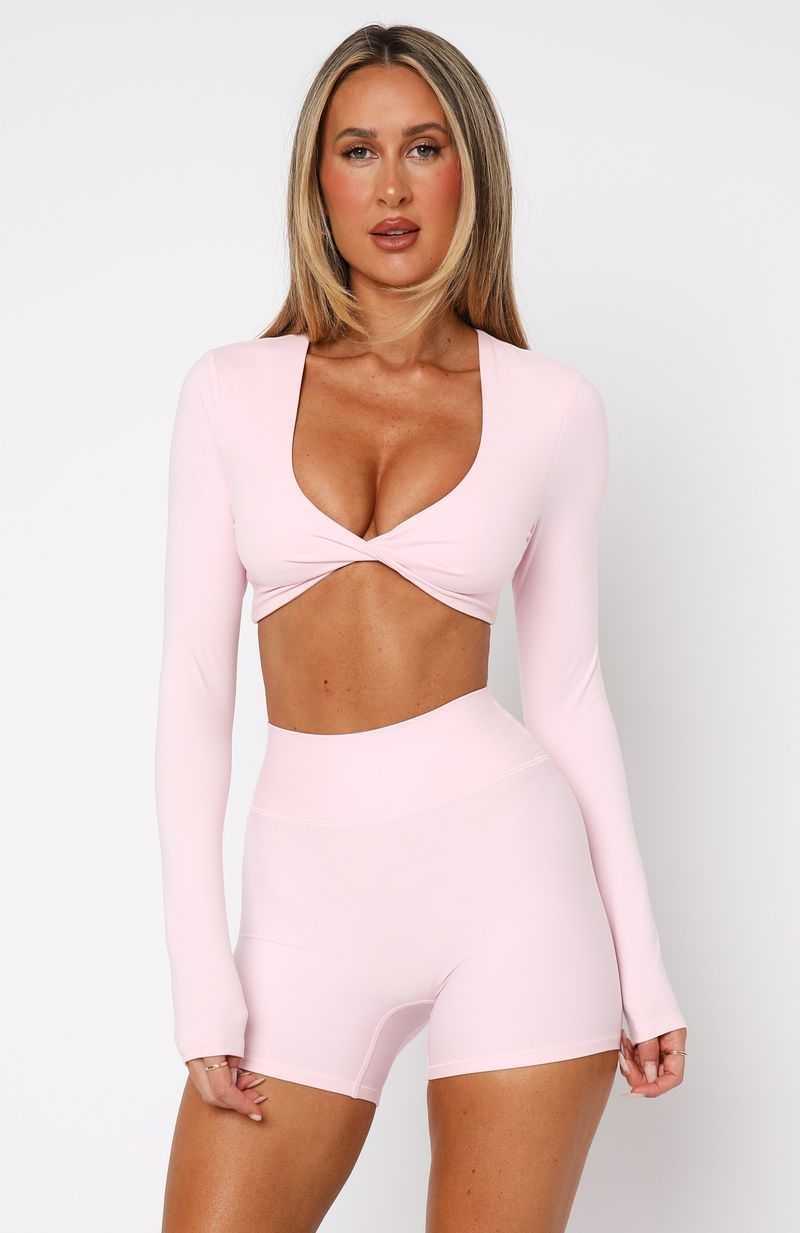 White Fox Over The Line Long Sleeve Crop Ballet Pink | KZXJUN-340