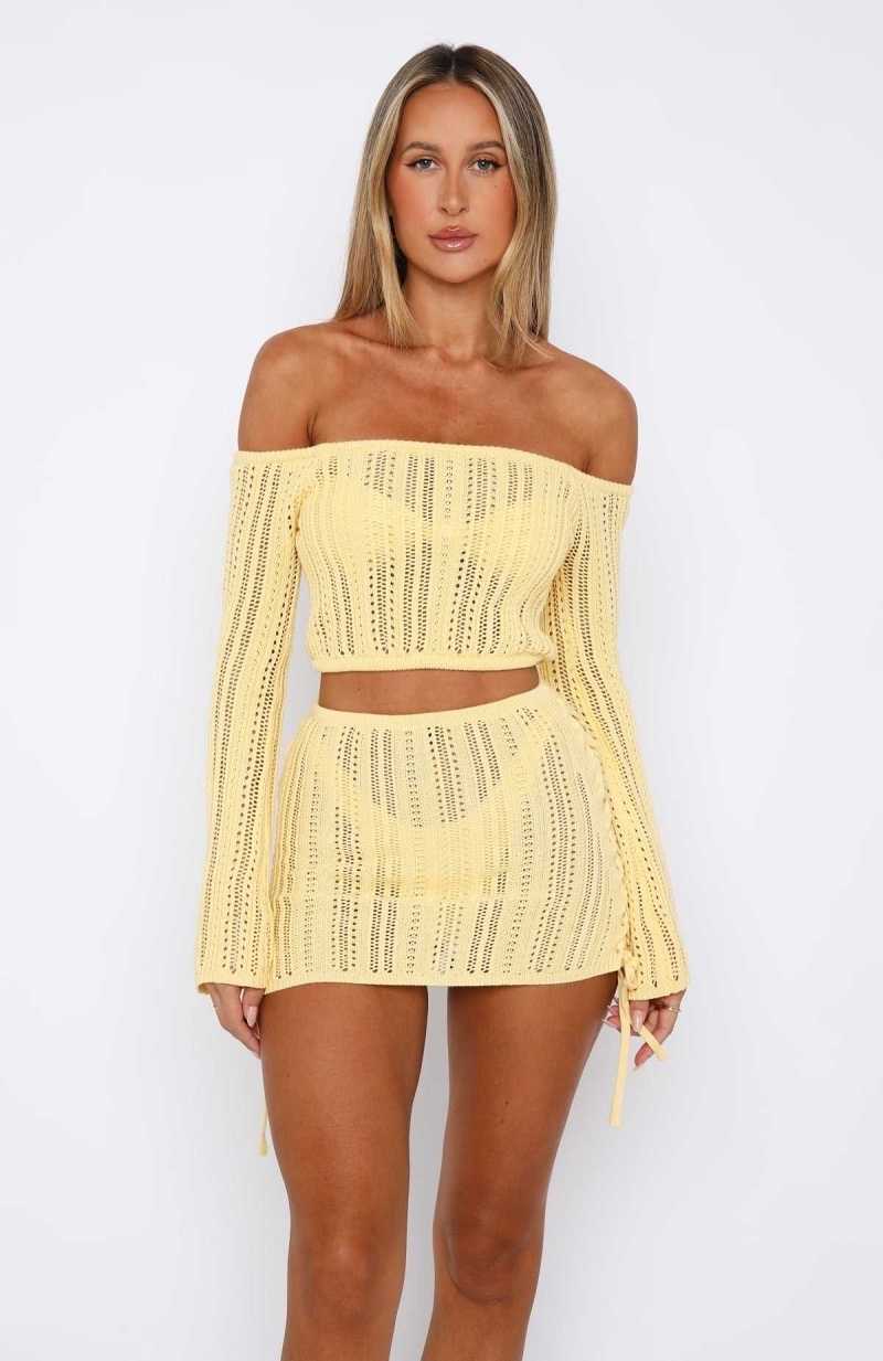 White Fox Perfect Timing Crochet Mini Skirt Lemon | NDEGYJ-796