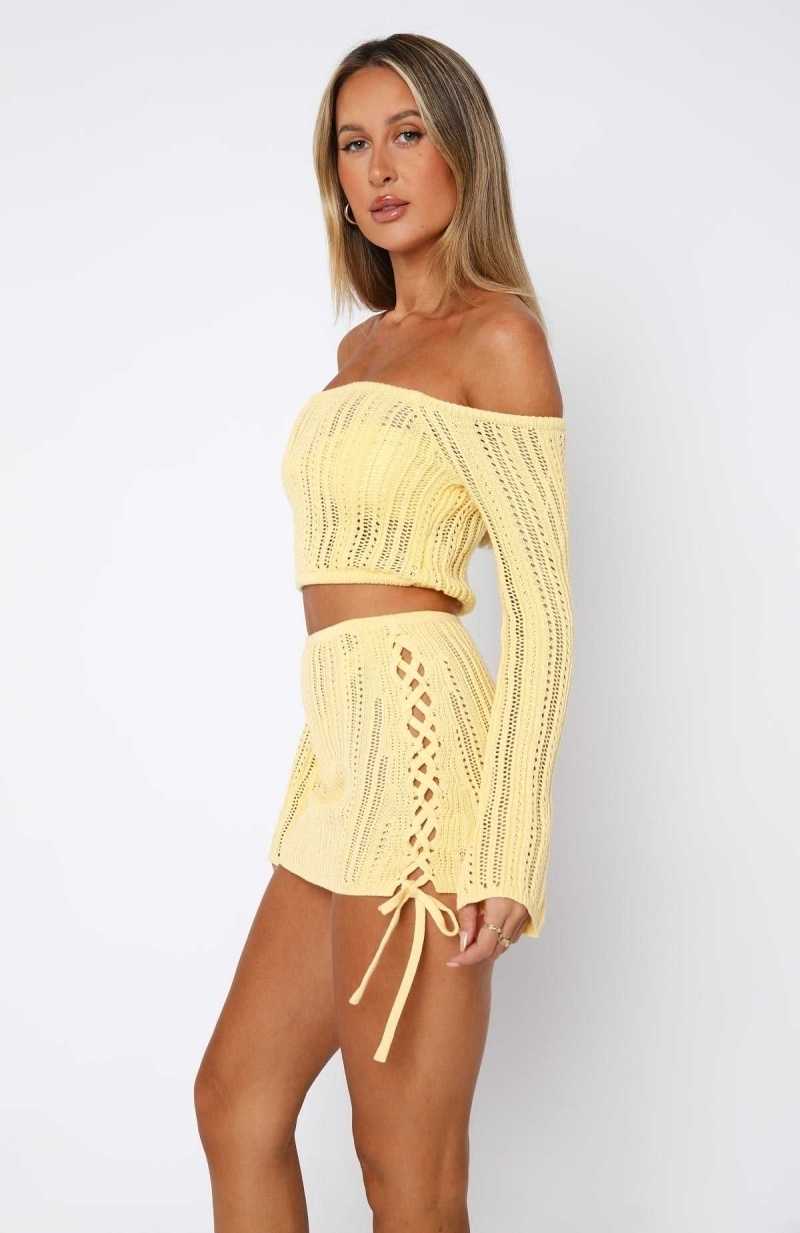 White Fox Perfect Timing Crochet Mini Skirt Lemon | NDEGYJ-796