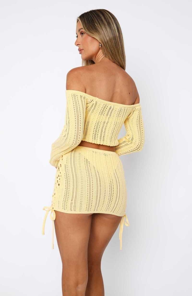 White Fox Perfect Timing Crochet Mini Skirt Lemon | NDEGYJ-796