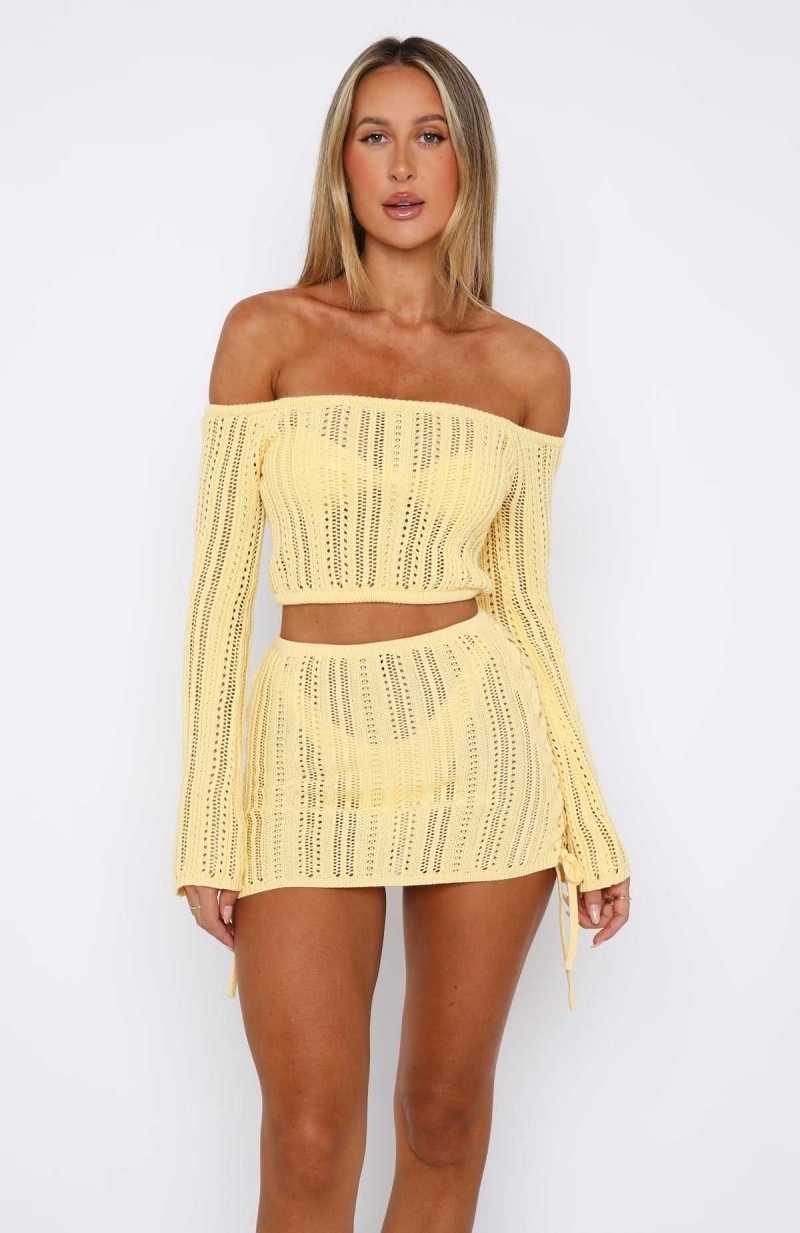 White Fox Perfect Timing Crochet Top Lemon | BYTDXK-790