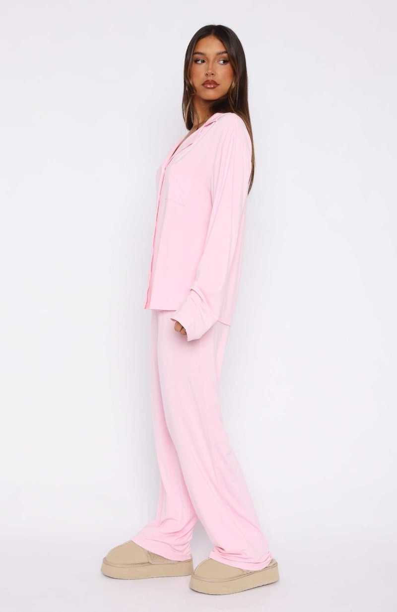 White Fox Pillow Talk Long Sleeve Pyjama Set Baby Pink | CNYATJ-539