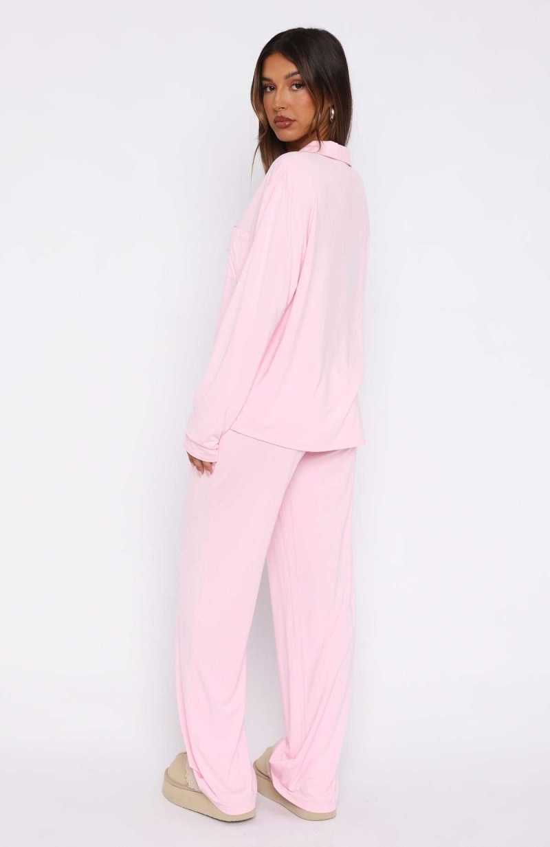 White Fox Pillow Talk Long Sleeve Pyjama Set Baby Pink | CNYATJ-539